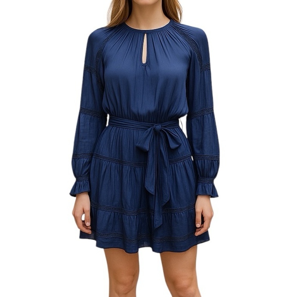 Ramy Brook Belted Long Sleeve Dress Navy
